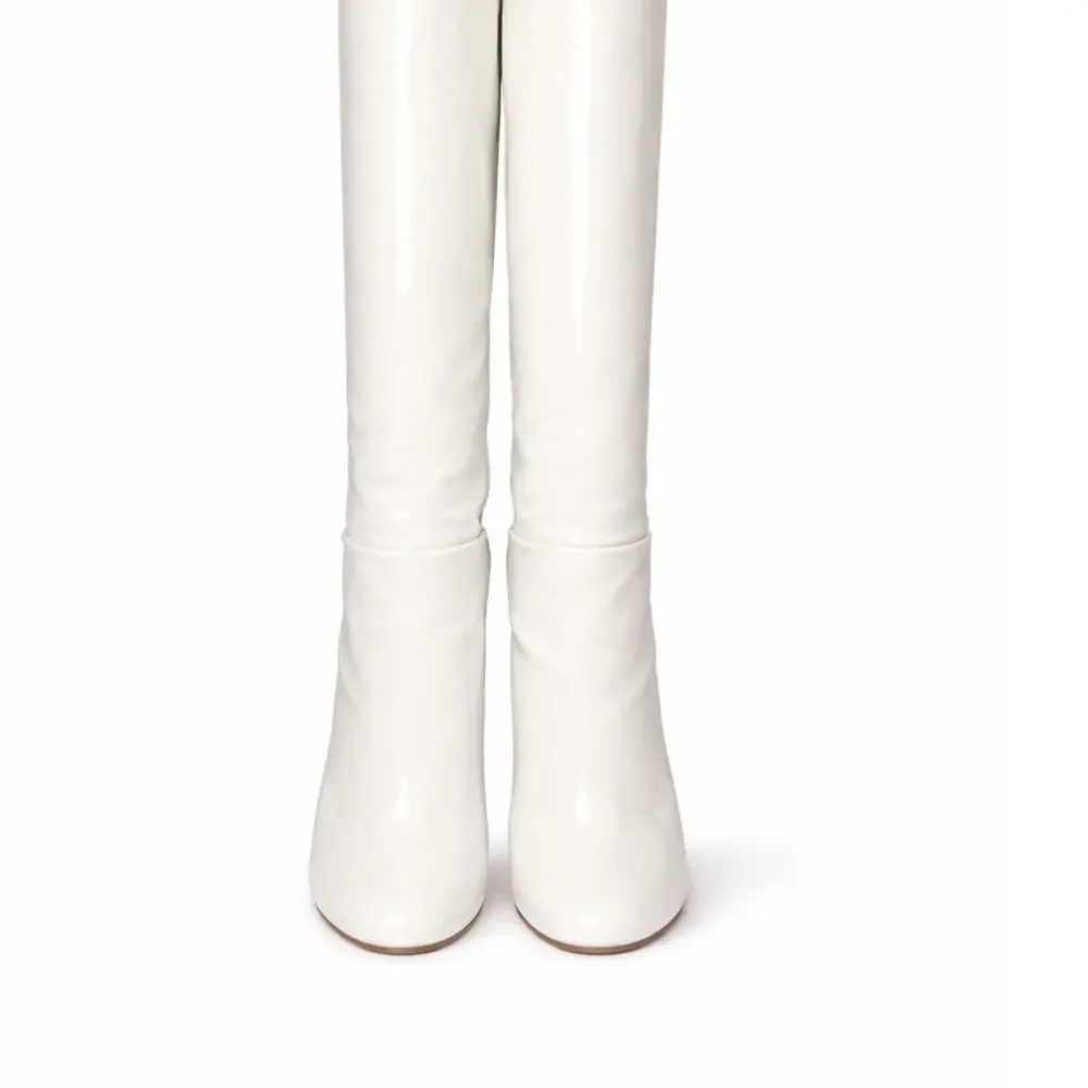 NWOB Aquazzura Brera 105 White Patent Leather Knee-High Boots Size 36.5 NWT